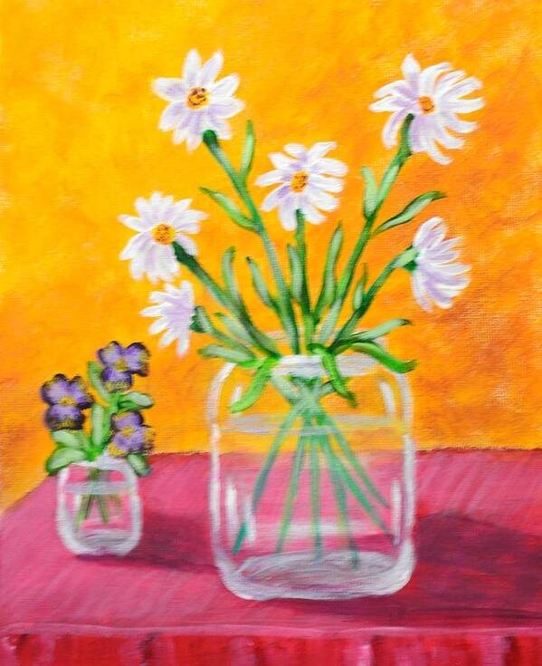 Flowers Art Print featuring the painting Flowers in Jars by Nancy Sisco