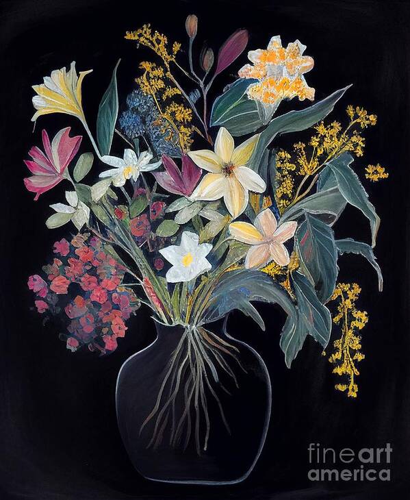Bouquet Art Print featuring the painting Flowers of the NIght IV by Mindy Sommers