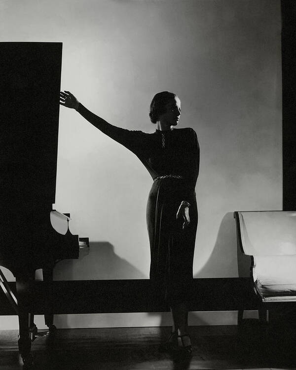 Black And White Art Print featuring the photograph Frances Douelon Posing Beside a Piano by Edward Steichen