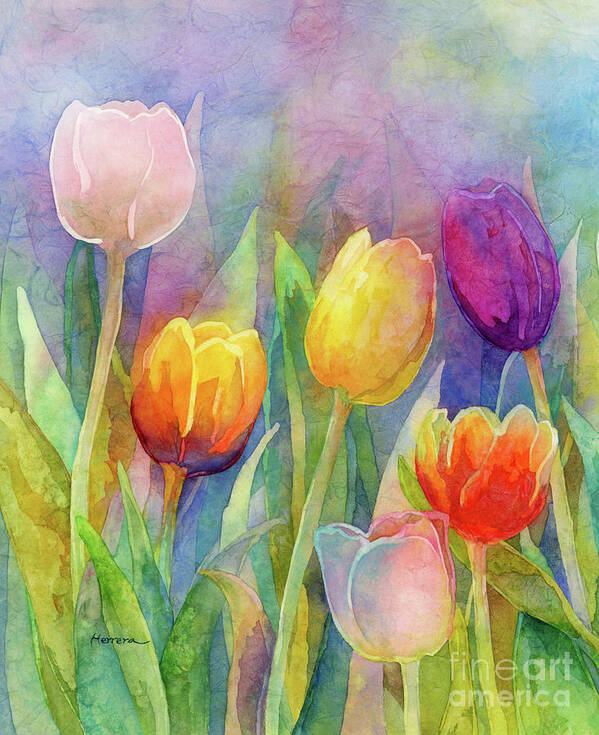 Tulip Art Print featuring the painting Fresh Tulips - Buds by Hailey E Herrera