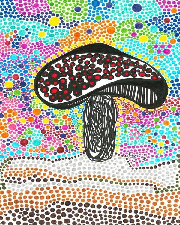 Mushroom Art Print featuring the mixed media Fungi Wungi by Peter Johnstone