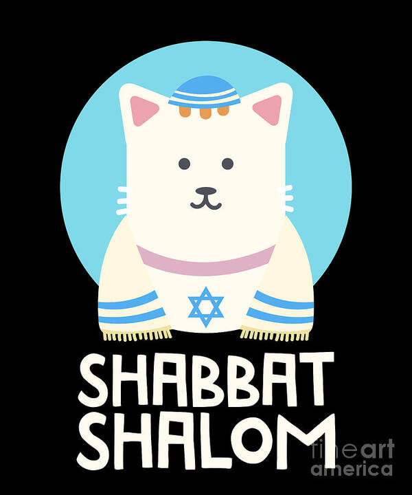 Funny Jewish Shabbat Shalom Cute Cat With Kippah Art Print by Noirty  Designs - Pixels