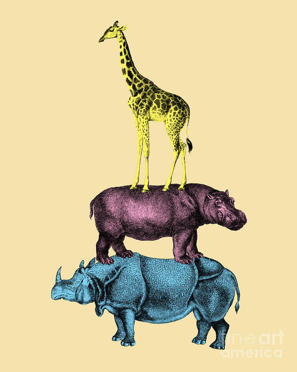 Animal Art Print featuring the digital art Funny Safari Animals by Madame Memento