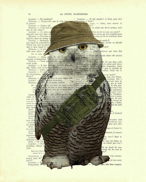 Owl Art Print featuring the digital art Funny snowy owl portrait by Madame Memento