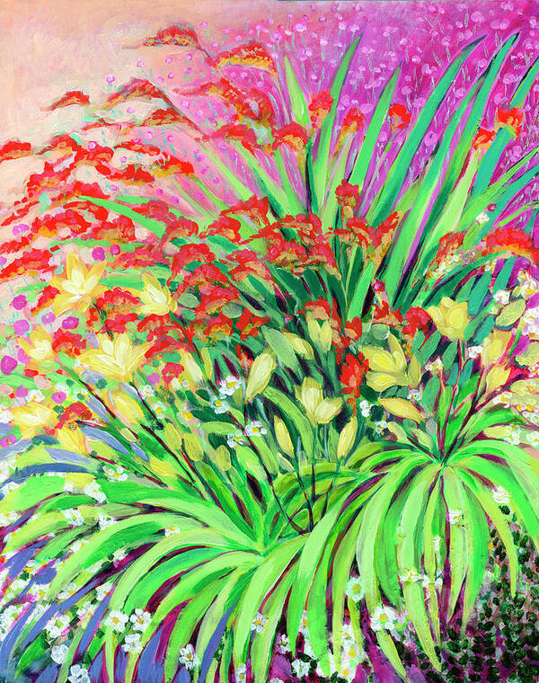 Crocosmia Art Print featuring the painting Garden Fireworks by Jennifer Lommers