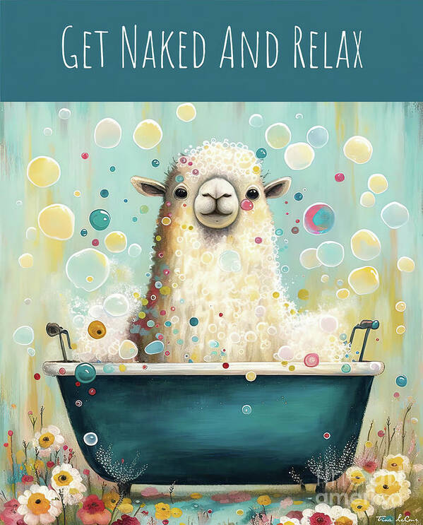 Lama Art Print featuring the painting Get Naked And Relax Llama by Tina LeCour