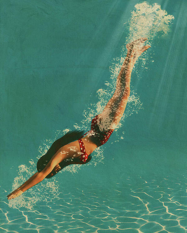 Sky Art Print featuring the digital art Girl Diving Into Water by Jan Keteleer
