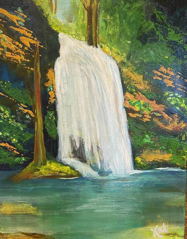 Waterfall Mountains Landscape Water Scenic Nature Art Print featuring the painting Go With the Flow by Kathy Bee