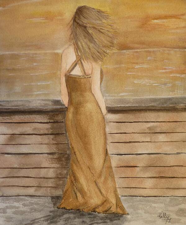 Golden Dress Art Print featuring the painting Golden Breeze by Kelly Mills