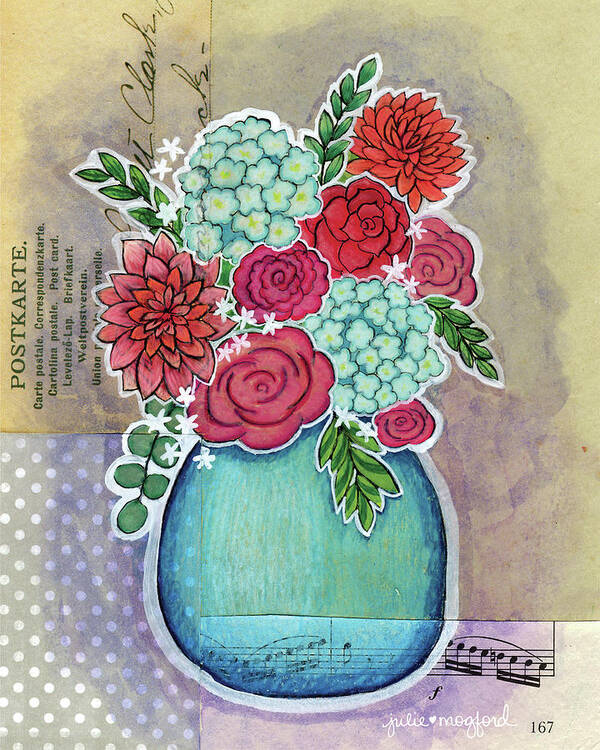 Mixed Media Art Print featuring the mixed media Grandmother's Blue Vase by Julie Mogford