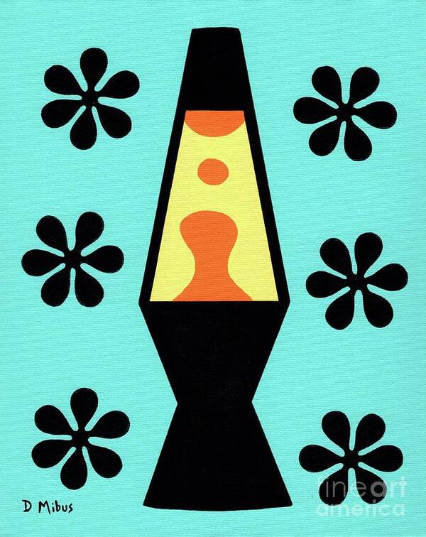 Mid Century Modern Art Print featuring the painting Groovy Lava Lamp with Flowers by Donna Mibus