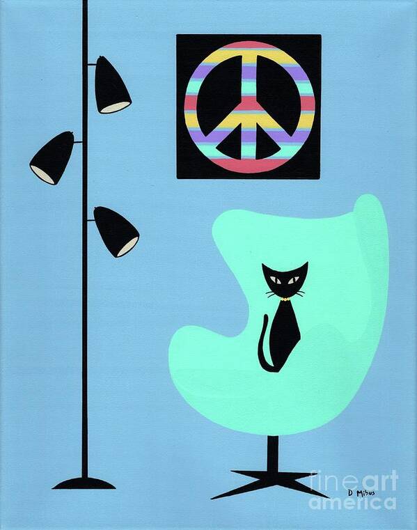 Psychedelic Art Print featuring the painting Groovy Peace Symbol with Black Cat by Donna Mibus