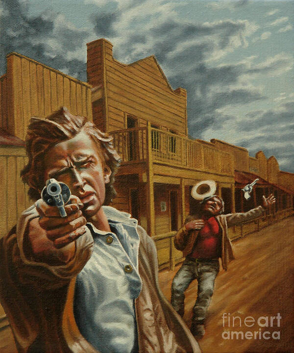 Western Art Print featuring the painting Gunfight by Ken Kvamme