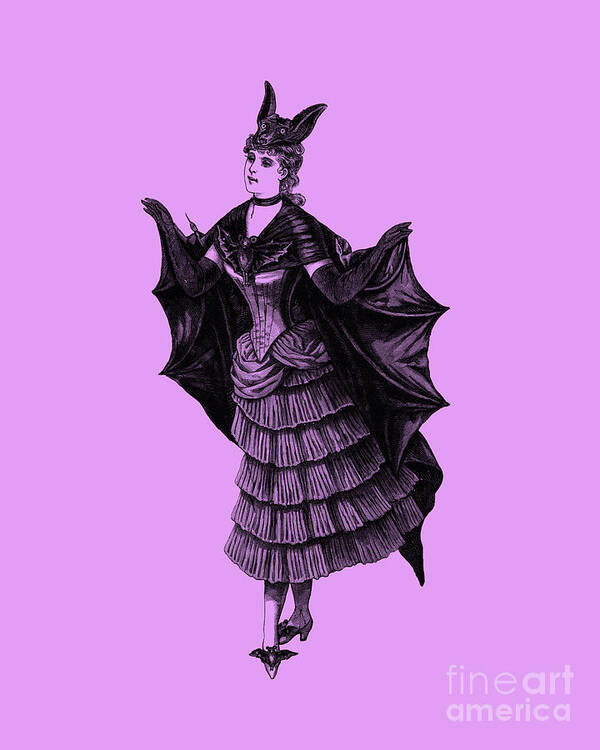 Bat Art Print featuring the digital art Halloween Lady In Black And Purple by Madame Memento