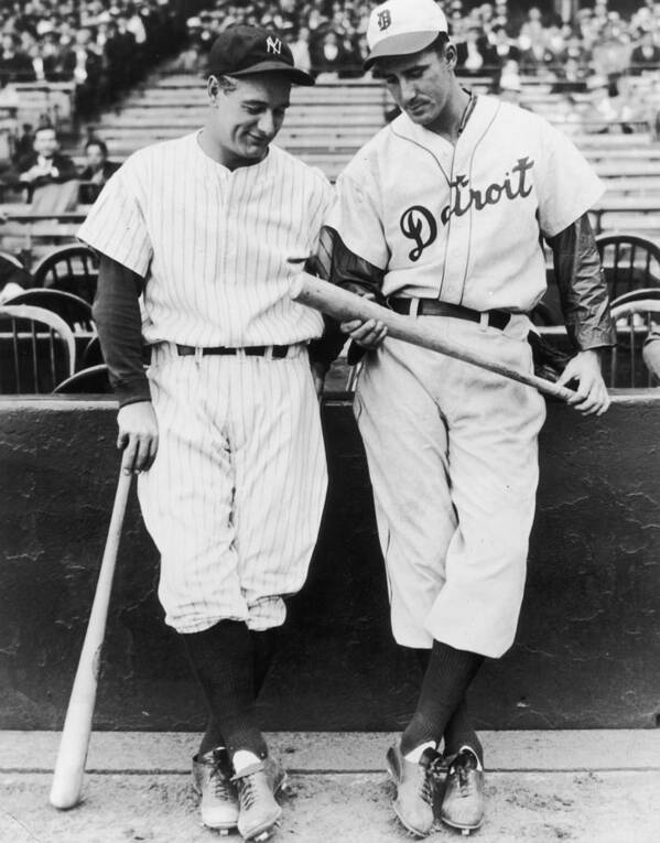 Baseball Cap Art Print featuring the photograph Hank Greenberg and Lou Gehrig by Fpg