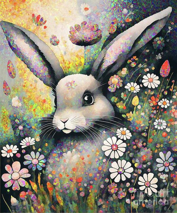 Rabbit Art Print featuring the digital art Hare In The Flower Meadow - 2a by Philip Preston