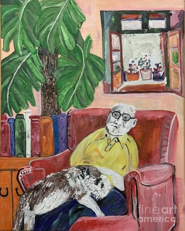 Acrylic Canvas Art Print featuring the painting Henri Matisse and his Bichon Havanais by Denise Morgan