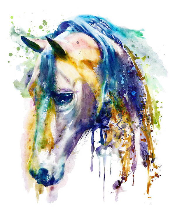 Horse Head Art Print featuring the painting Horse Head watercolor by Marian Voicu