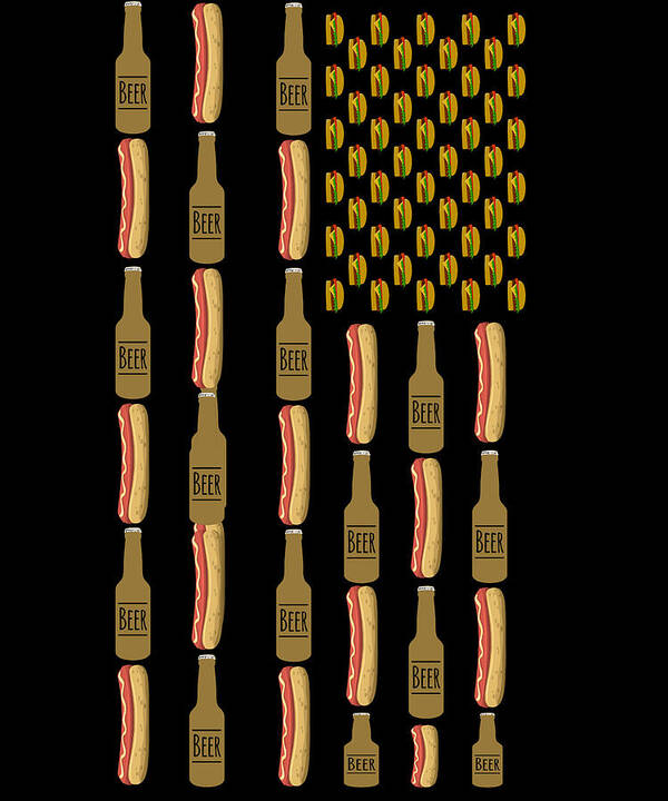 Funny Art Print featuring the digital art Hot Dogs Beer Flag 4th of July by Flippin Sweet Gear