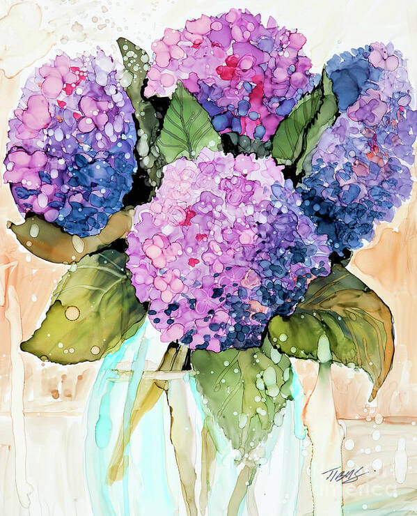 Purple Art Print featuring the painting Hydrenges by Julie Tibus