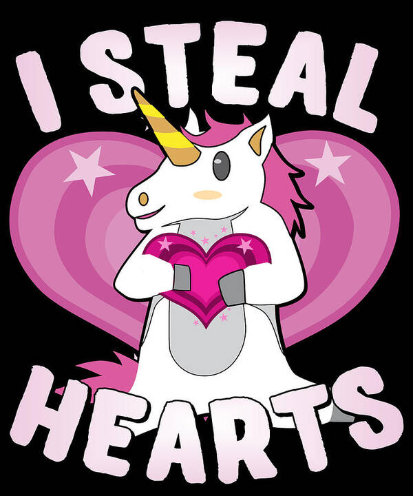 Cool Art Print featuring the digital art I Steal Hearts Unicorn Valentines Day by Flippin Sweet Gear