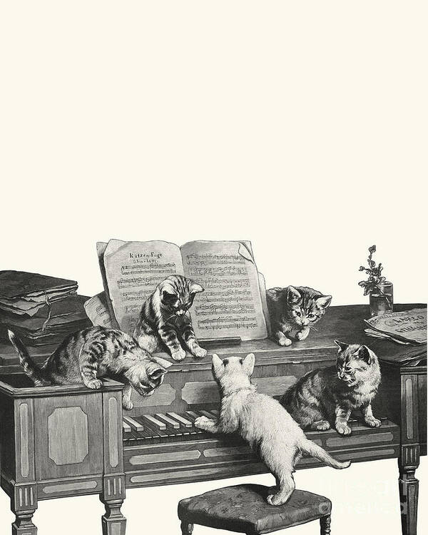 Kitten Art Print featuring the digital art Kittens playing the piano by Madame Memento