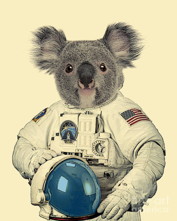 Koala Art Print featuring the mixed media Koala Cosmonaut by Madame Memento