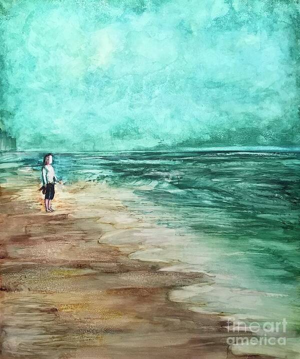 Lady On Edge Water Art Print featuring the painting Lady on Water's Edge by Patty Donoghue