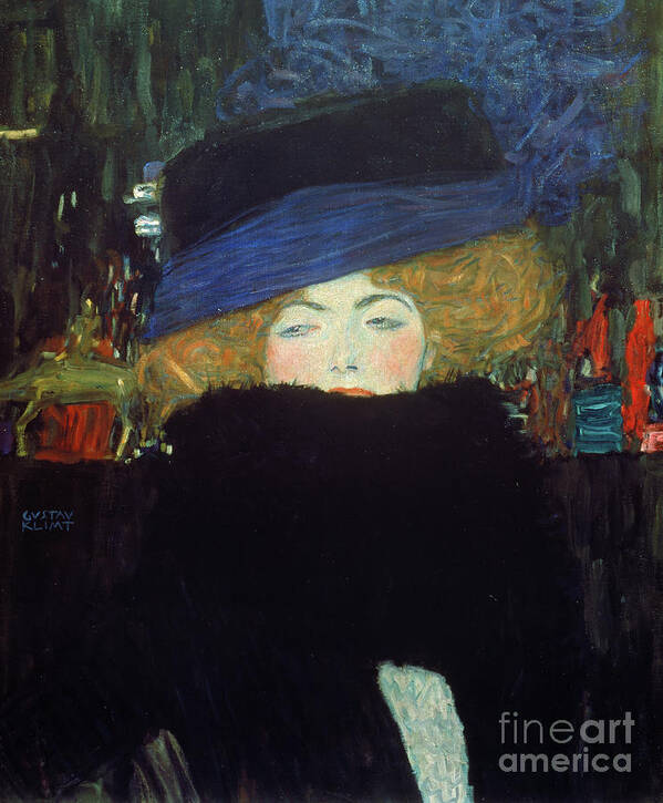 Klimt Art Print featuring the painting Lady with a hat and a feather boa by Gustav Klimt