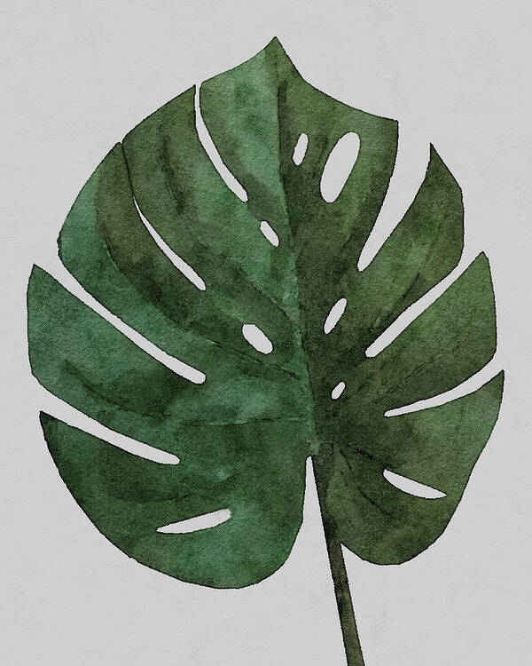 Dark Green Art Print featuring the painting Large Monstera Leaf by Rachel Elise