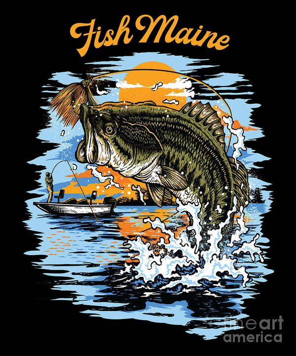 Largemouth Bass Fishing Graphic design Fish Maine graphic Art Print