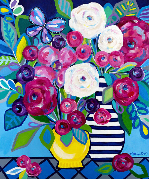 Floral Bouquet Art Print featuring the painting Last Burst of Summer by Beth Ann Scott