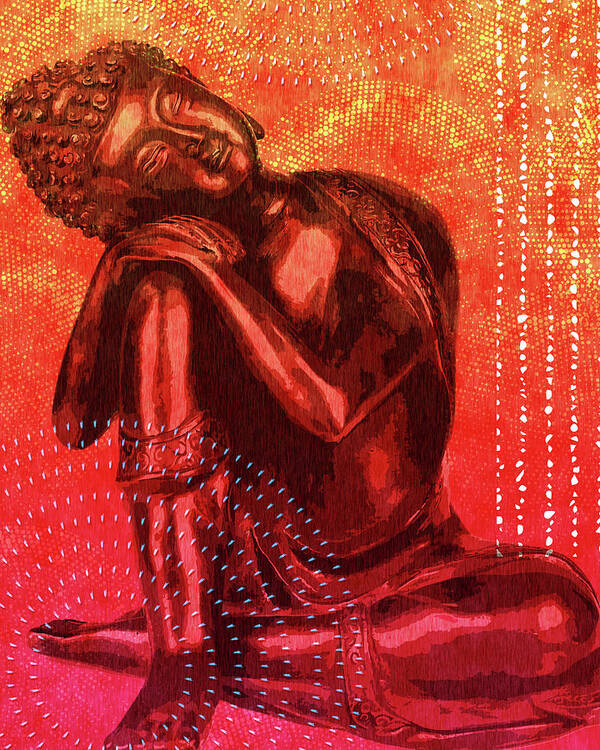 Buddha Art Print featuring the mixed media Leaning Buddha 03 by Studio Grafiikka