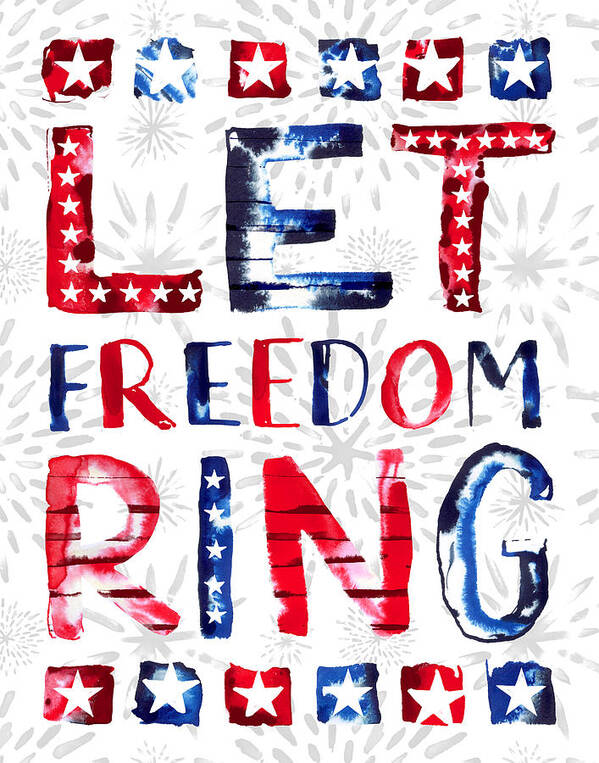Fireworks Art Print featuring the painting Let Freedom Ring - Art by Jen Montgomery by Jen Montgomery
