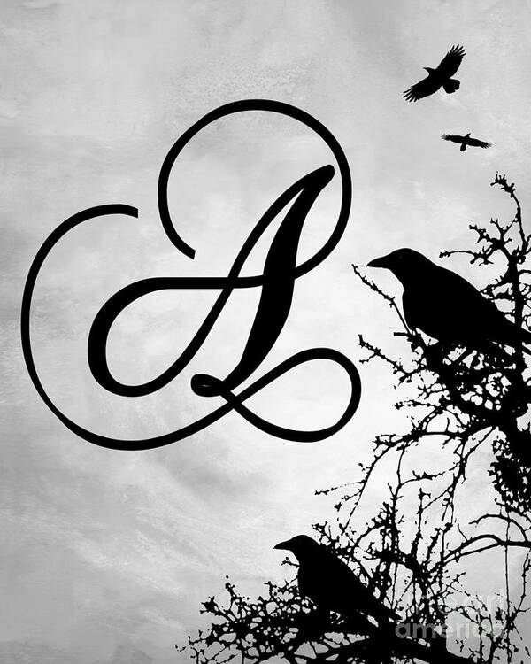 Letter A Art Print featuring the mixed media Letter A Design 43 Crow Birds by Lucie Dumas
