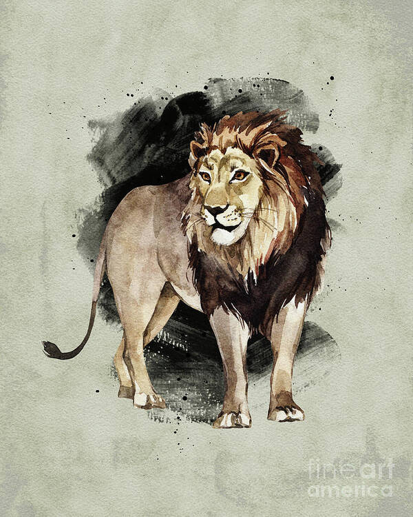 Lion Art Print featuring the painting Lion Watercolor Animal Art Painting by Garden Of Delights