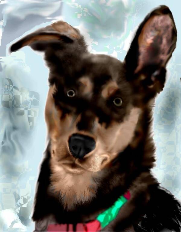 Doberman Mix Dog Hera Art Print featuring the mixed media Little Hero Goddess by Pamela Calhoun