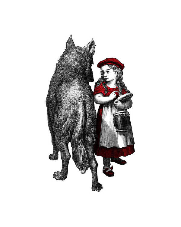 Little Red Riding Hood Art Print featuring the digital art Little Red Riding Hood and the Wolf by Madame Memento