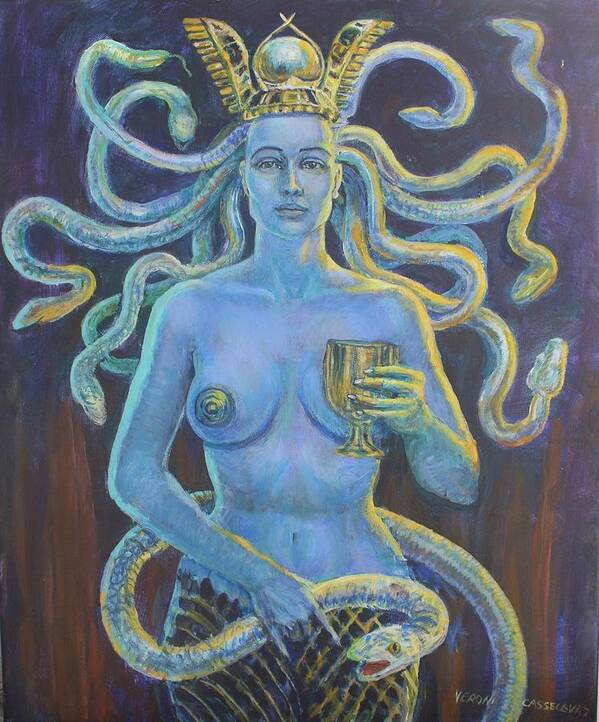 Medusa Art Print featuring the painting Lmedusa. Snake Goddess by Veronica Cassell vaz