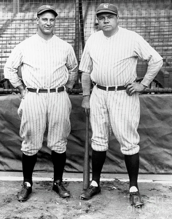 American League Baseball Art Print featuring the photograph Lou Gehrig and Babe Ruth by National Baseball Hall Of Fame Library