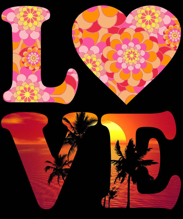 Funny Art Print featuring the digital art Love Floral Pattern Sunset Graphic by Flippin Sweet Gear