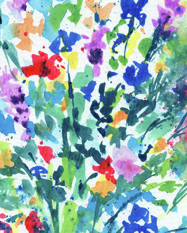 Abstract Flowers Art Print featuring the painting Lovely Dance Of Color Abstract Flowers Contemporary Watercolor Splash I by Irina Sztukowski