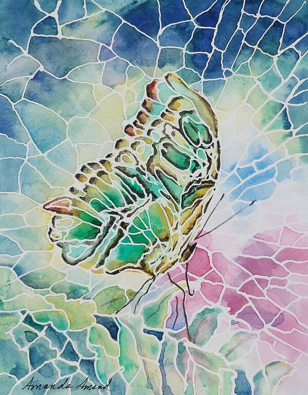 Green Malachite Butterfly Art Print featuring the painting Malachite Wings by Amanda Amend