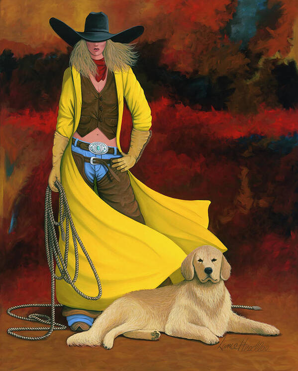 Cowgirl Girl And Dog Art Print featuring the painting Man's Best Friend by Lance Headlee