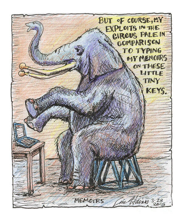 Elephant Art Print featuring the drawing Memoirs by Eric Haines