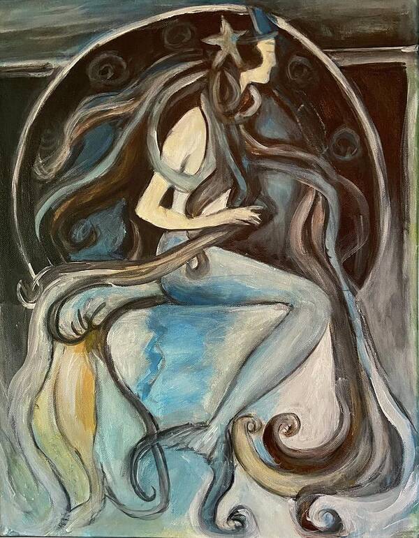 Mermaid Art Print featuring the painting Mermaid Blue by Denice Palanuk Wilson