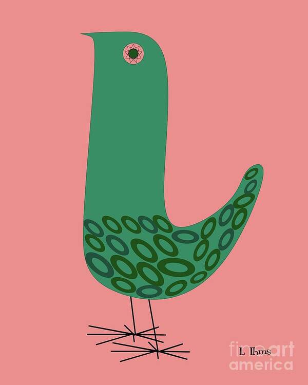 Mid Century Modern Art Print featuring the digital art Mid Century Bird in Pink by Donna Mibus