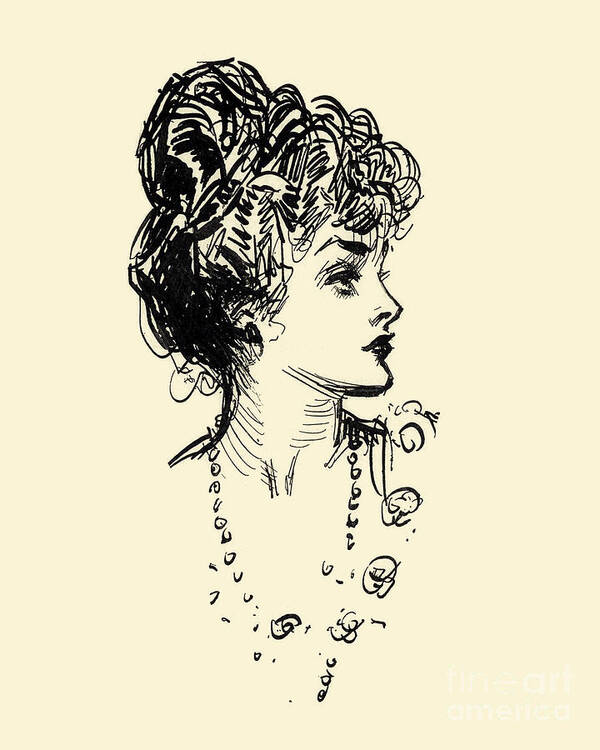 Lady Art Print featuring the digital art Mid Century Woman Portrait by Madame Memento