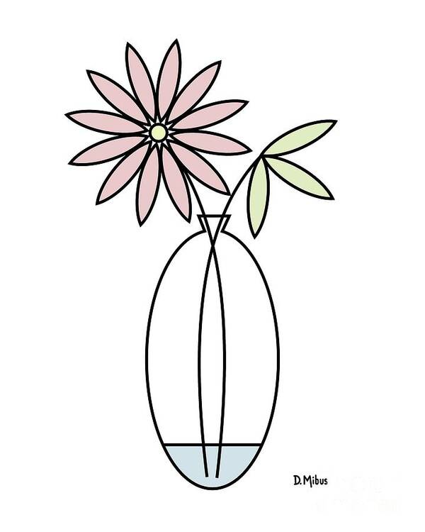 Minimalistic Design Art Print featuring the digital art Minimal Plant in Vase 4 by Donna Mibus