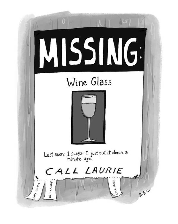 Captionless Art Print featuring the drawing Missing Wine Glass by Hilary Fitzgerald Campbell